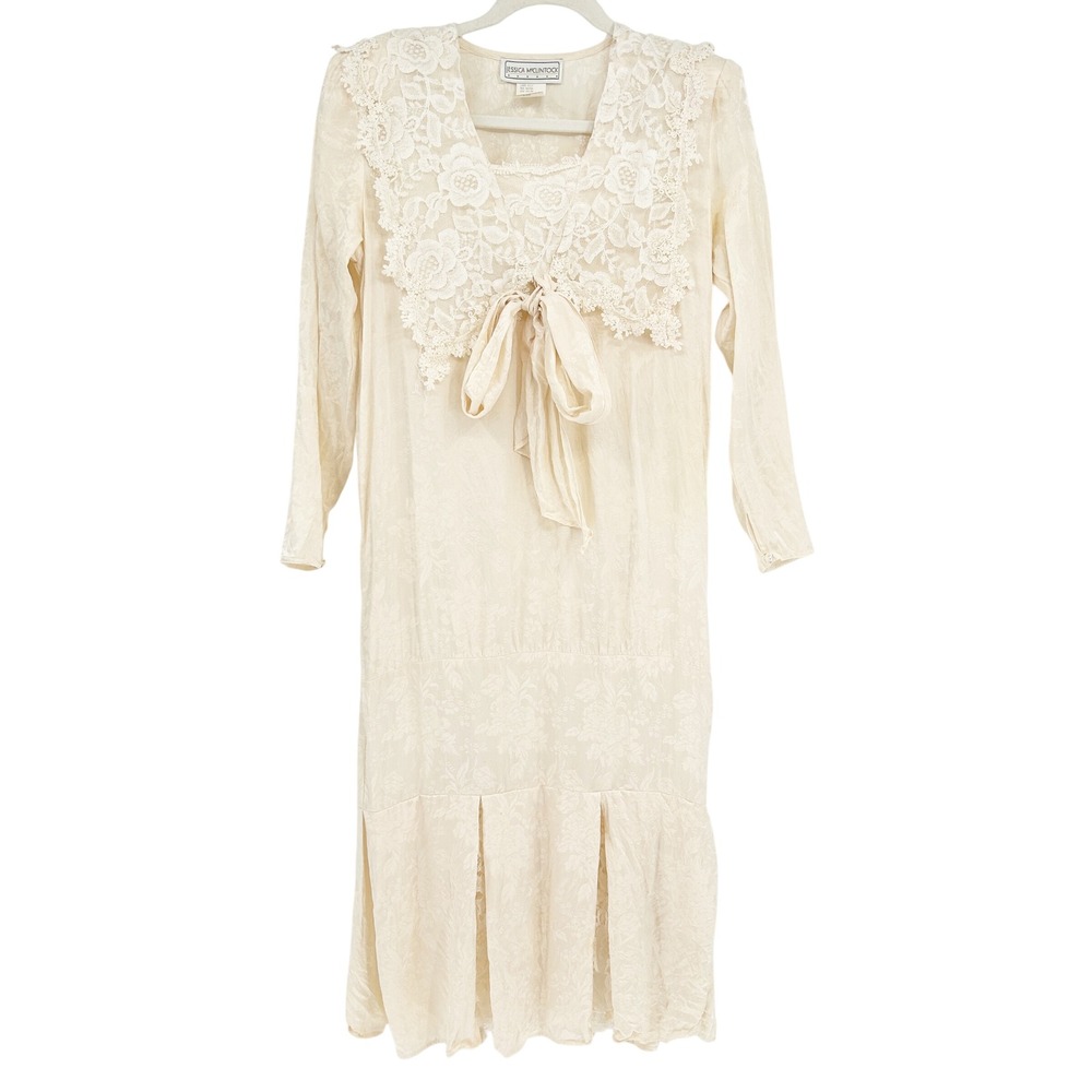 Jessica McClintock‎ Vintage Edwardian 80s Silk Lace Modest Wedding Dress Size 6